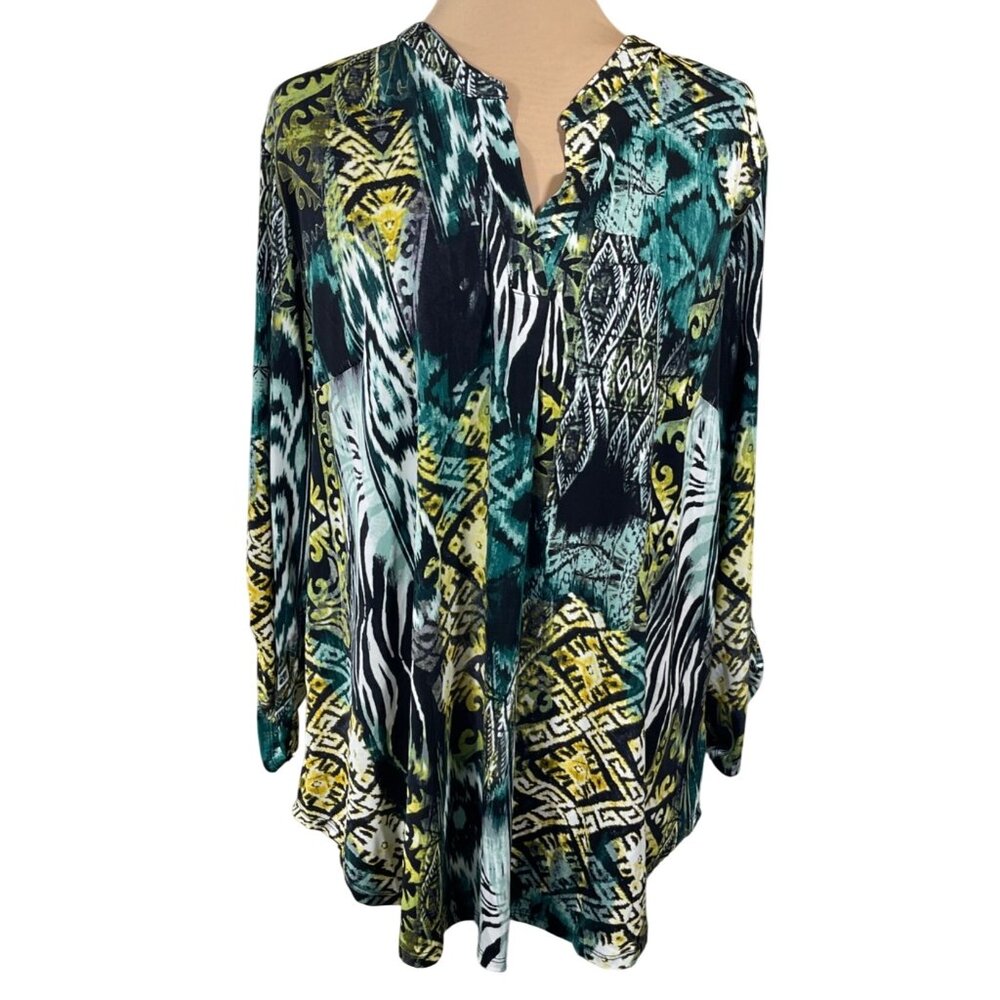 Est. 1946 Black Green Blouse Top Tunic Size 18/20 Knit Stretch